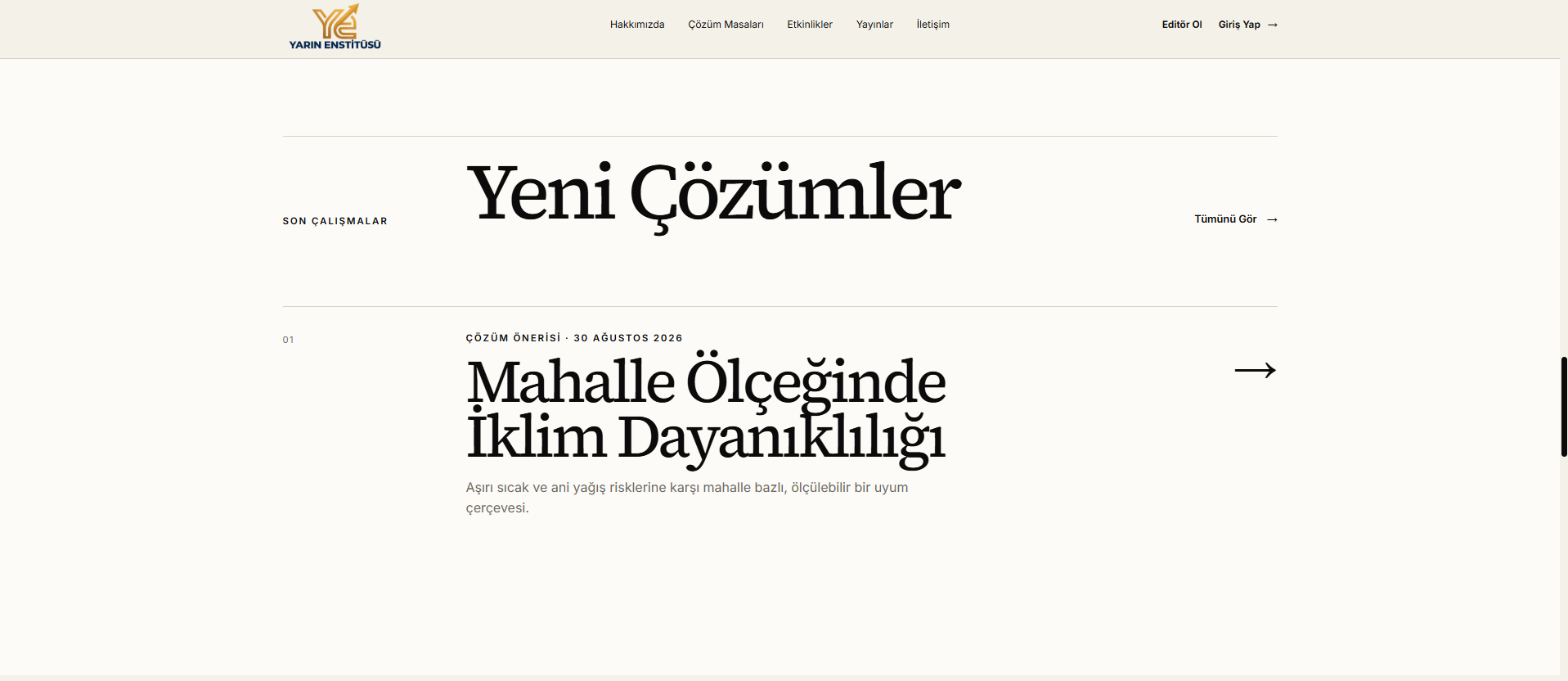 Yarın Enstitüsü — Yeni çözüm önerileri