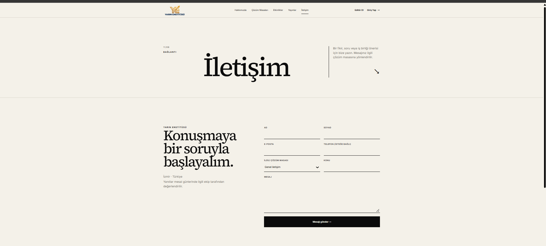 Yarın Enstitüsü — İletişim sayfası
