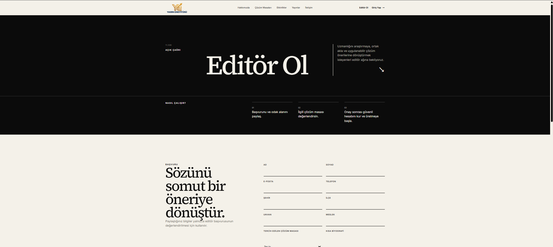 Yarın Enstitüsü — Editör başvuru formu
